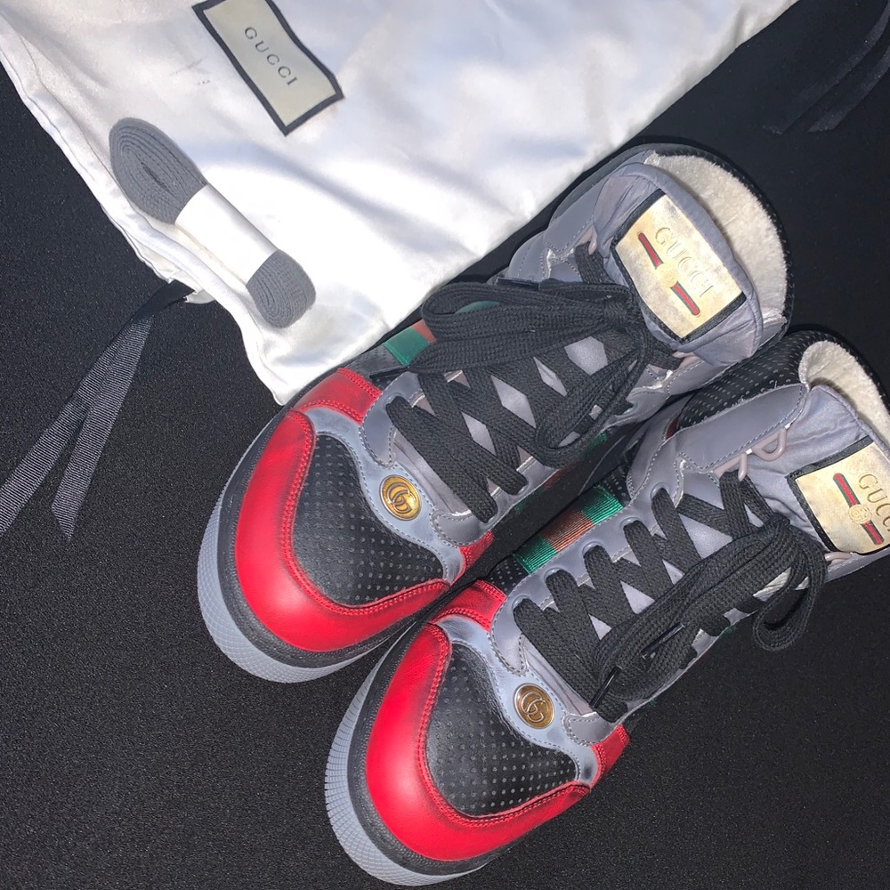 GUCCI men’s Screener Distressed High-Top Sneaker